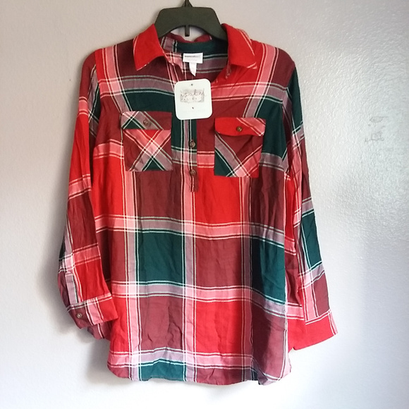 Maternity top Plaid Long Sleeve Popover Tunic - Picture 3 of 6